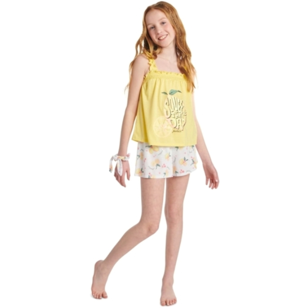 NWT Justice Girls Smocked Tank &Short Pajama Set &Scrunchie, 2-Piece Sz 16/18 - Picture 1 of 16